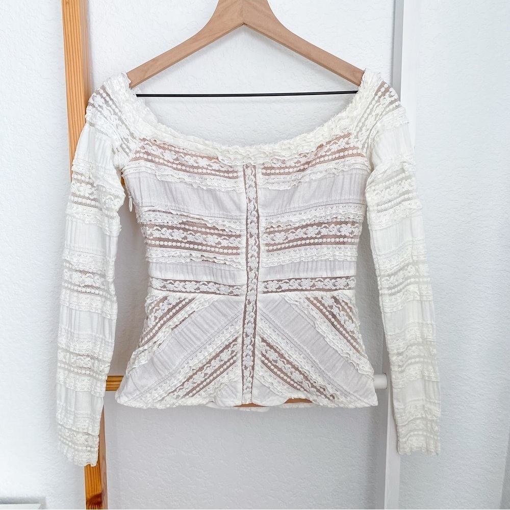 cinq a sept Off-the-Shoulder White Lace Long-Sleeve Top - Picture 5 of 14